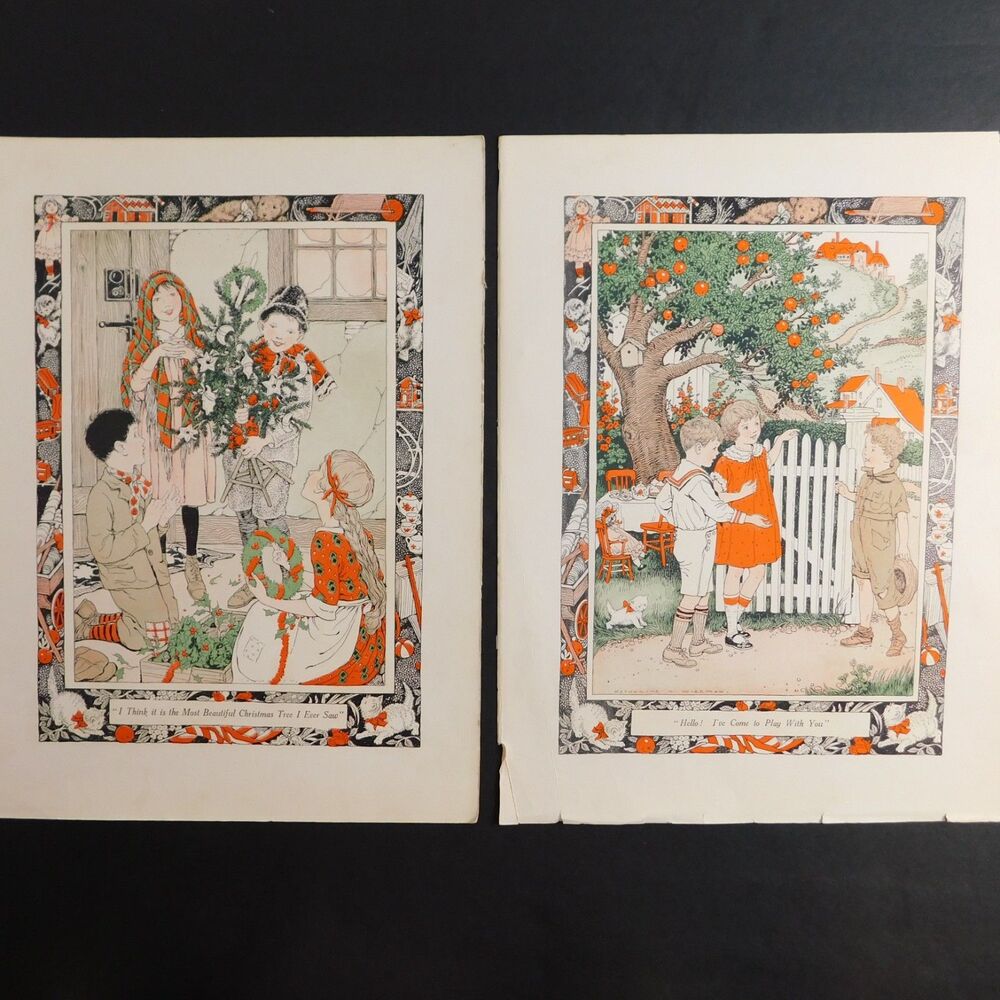 ANTIQUE 1926 Katharine Wireman Art Print Book Plate, SET OF 2, 6.75x9.75